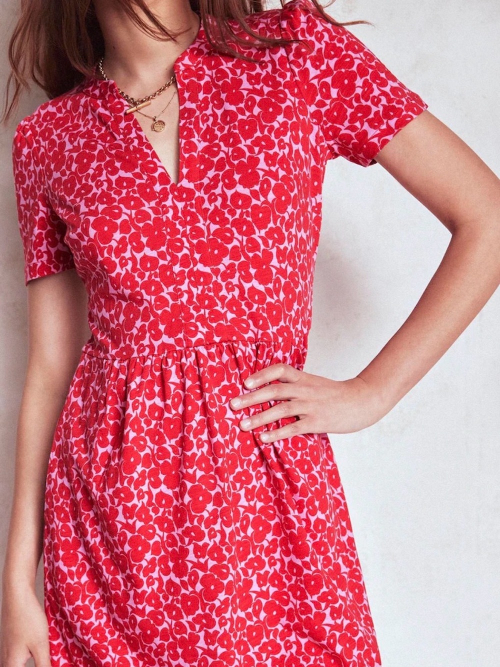 Boden Red Floral Short-Sleeve Dress